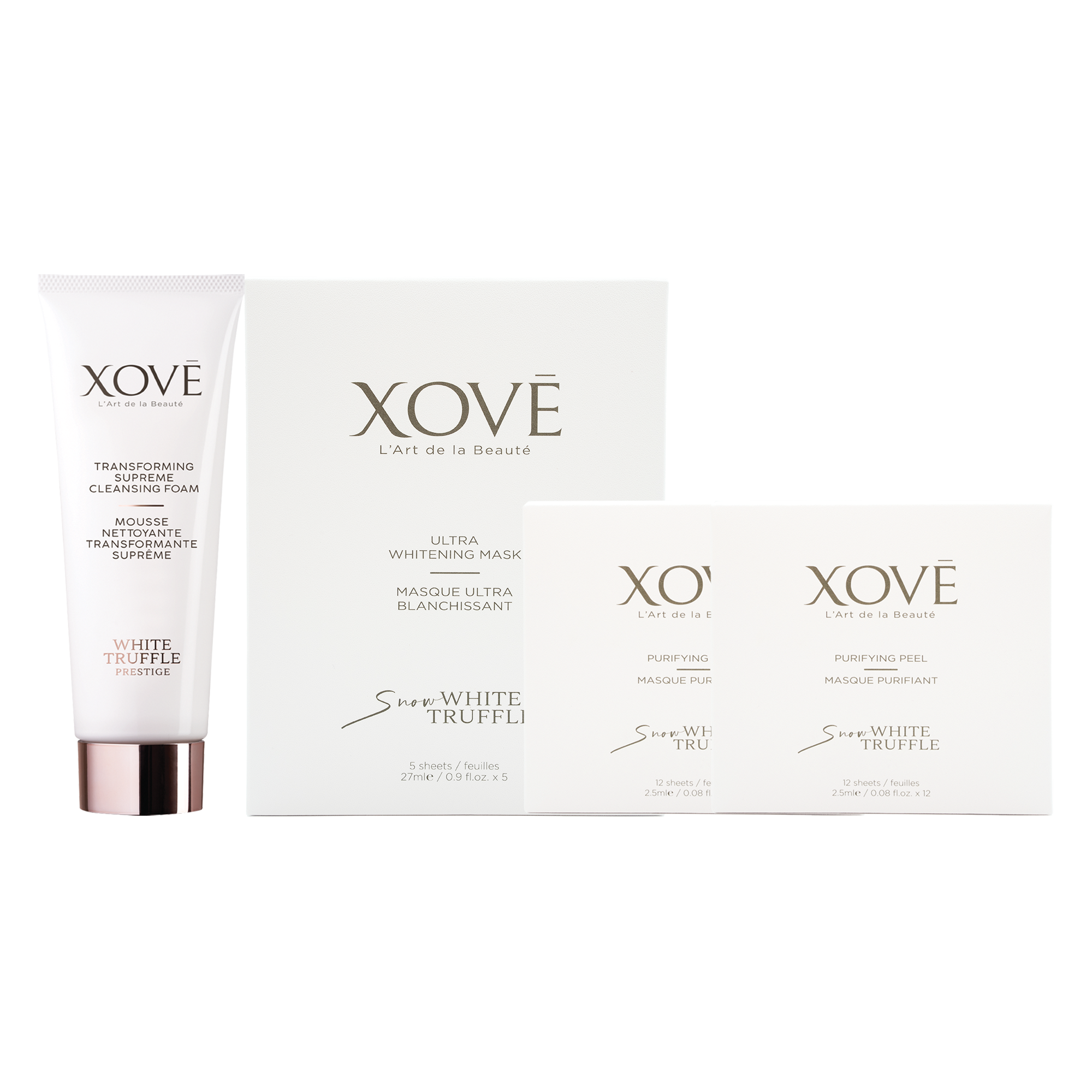 <small>Transforming Supreme Cleansing Foam 120ml<br>Purifying Peel 12pcs x 2<br>Ultra Whitening Mask 5pcs<br>(Worth: $1,395)</small>